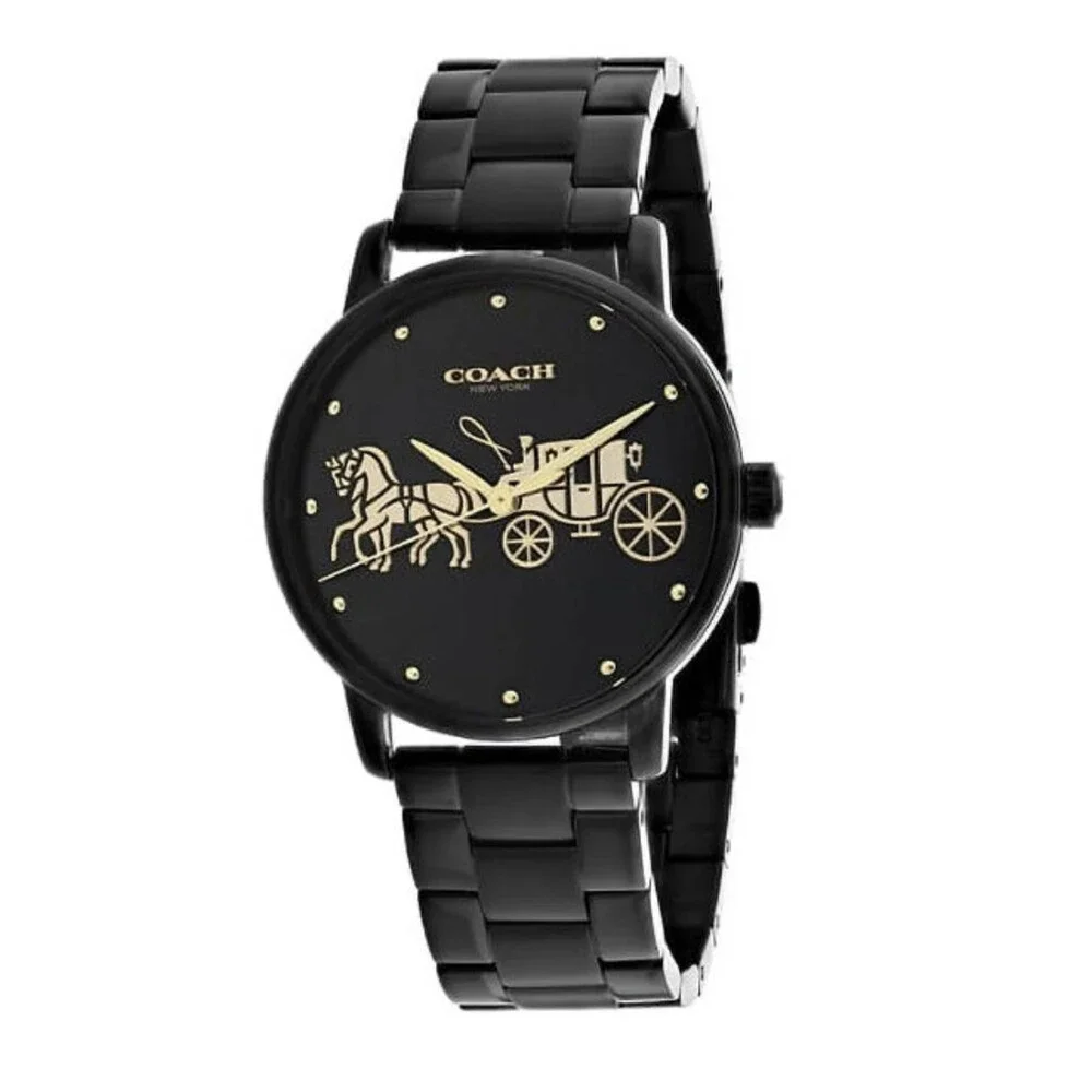 COACH 14502925 GRAND GOLD CARRIAGE BLACK DIAL BRACELET BAND WOMENS WATCH